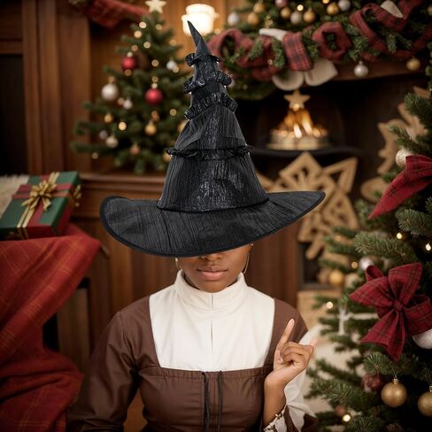 SWEET MAX Black Witch Hat Wizard Hat Wide Brim Top Hat Cosplay Costume Accessories Halloween Party Favors Women Men Large 2024 in Kuwait