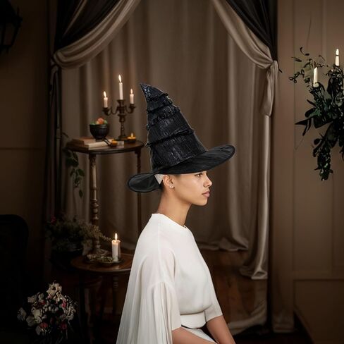 SWEET MAX Black Witch Hat Wizard Hat Wide Brim Top Hat Cosplay Costume Accessories Halloween Party Favors Women Men Large 2024 in Kuwait
