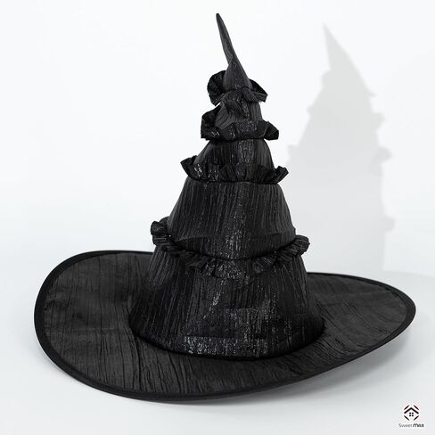 SWEET MAX Black Witch Hat Wizard Hat Wide Brim Top Hat Cosplay Costume Accessories Halloween Party Favors Women Men Large 2024 in Kuwait