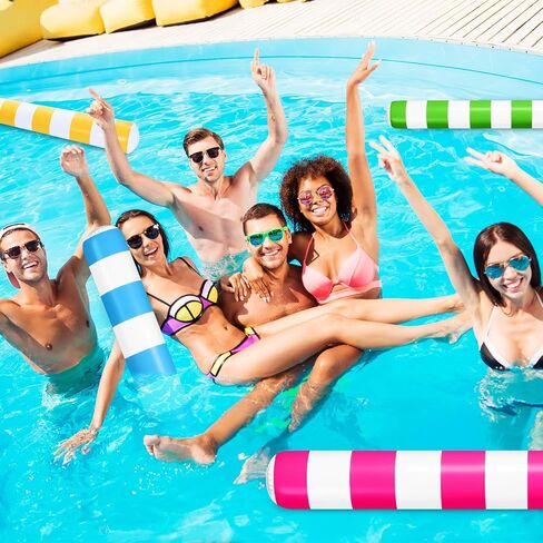 12 Pcs 58.3 Inch Inflatable Pool Noodles Classic Stripes Inflatable Pool Sticks Blow Up Swim Large PVC Pool Floats for Adults Pool Summer Beaches Lake Water Sports Swimming Party Games in Saudi Arabia