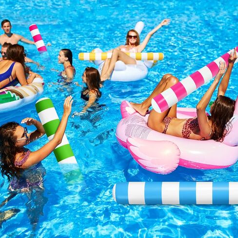 12 Pcs 58.3 Inch Inflatable Pool Noodles Classic Stripes Inflatable Pool Sticks Blow Up Swim Large PVC Pool Floats for Adults Pool Summer Beaches Lake Water Sports Swimming Party Games in Saudi Arabia