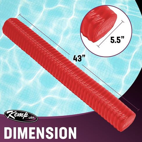 Kemp USA Pool Noodle - يطفو على حمام السباحة للبالغين والأطفال - مقاوم للأشعة فوق البنفسجية مقاس 3.5 بوصة، وملمس مضلع غير قابل للانزلاق - تصميم إسفنجي مريح مطابق للجسم - معكرونة سباحة ضخمة in Kuwait