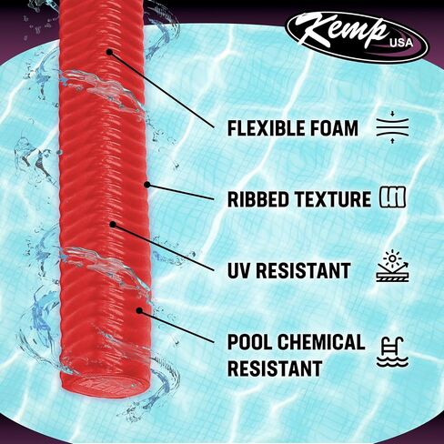 Kemp USA Pool Noodle - يطفو على حمام السباحة للبالغين والأطفال - مقاوم للأشعة فوق البنفسجية مقاس 3.5 بوصة، وملمس مضلع غير قابل للانزلاق - تصميم إسفنجي مريح مطابق للجسم - معكرونة سباحة ضخمة in Kuwait