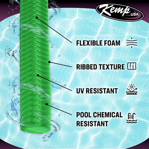 Kemp USA Pool Noodle - يطفو على حمام السباحة للبالغين والأطفال - مقاوم للأشعة فوق البنفسجية مقاس 3.5 بوصة، وملمس مضلع غير قابل للانزلاق - تصميم إسفنجي مريح مطابق للجسم - معكرونة سباحة ضخمة in Kuwait