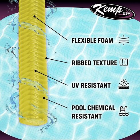Kemp USA Pool Noodle - يطفو على حمام السباحة للبالغين والأطفال - مقاوم للأشعة فوق البنفسجية مقاس 3.5 بوصة، وملمس مضلع غير قابل للانزلاق - تصميم إسفنجي مريح مطابق للجسم - معكرونة سباحة ضخمة in Kuwait
