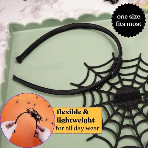 عصابة رأس Needzo Halloween 2024 Spiderweb Fascinator، إكسسوارات الأزياء والحفلات، بطول 15.24 سم × عرض 13.97 سم in Saudi Arabia