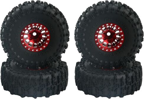 Aluminum Alloy 1.0" Beadlock Wheel Rims Tires,RC Car Tires for 1/18 TRX4M 1/24 Axial SCX24 (Red) in Saudi Arabia