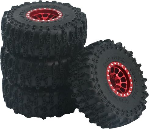 Aluminum Alloy 1.0" Beadlock Wheel Rims Tires,RC Car Tires for 1/18 TRX4M 1/24 Axial SCX24 (Red) in Saudi Arabia