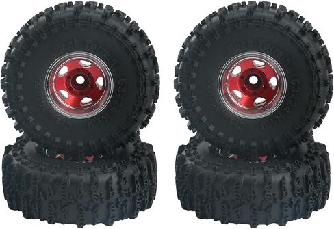 Aluminum Alloy 1.0" Beadlock Wheel Rims Tires,RC Car Tires for 1/18 TRX4M 1/24 Axial SCX24 (Red) in Saudi Arabia