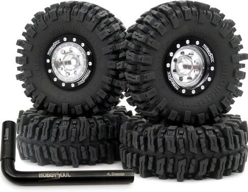 HOBBYSOUL RC 64 مم 1.0 إطارات حبال الطين الإطارات والمعادن 1.0 عجلات خرزية قابلة للتعديل حواف سوداء فضية، 1/18 1/24 عجلات إطارات لـ RC Rock Crawler 1/18 TRX4M 1/24 SCX24 FCX24 in Saudi Arabia