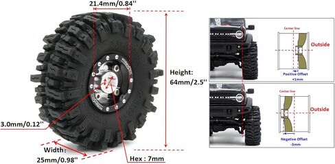 HOBBYSOUL RC 64 مم 1.0 إطارات حبال الطين الإطارات والمعادن 1.0 عجلات خرزية قابلة للتعديل حواف سوداء فضية، 1/18 1/24 عجلات إطارات لـ RC Rock Crawler 1/18 TRX4M 1/24 SCX24 FCX24 in Saudi Arabia