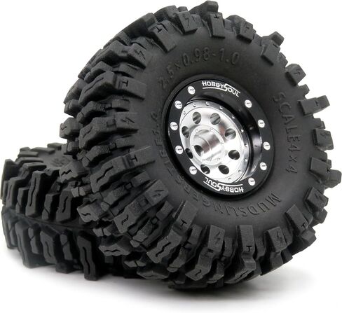HOBBYSOUL RC 64 مم 1.0 إطارات حبال الطين الإطارات والمعادن 1.0 عجلات خرزية قابلة للتعديل حواف سوداء فضية، 1/18 1/24 عجلات إطارات لـ RC Rock Crawler 1/18 TRX4M 1/24 SCX24 FCX24 in Saudi Arabia