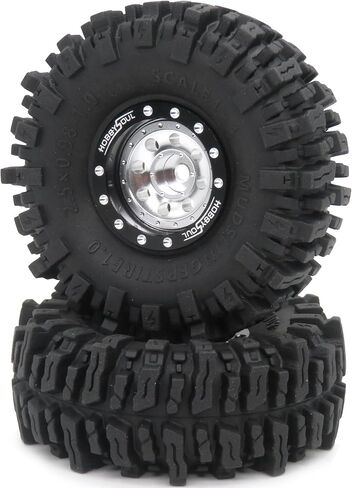HOBBYSOUL RC 64 مم 1.0 إطارات حبال الطين الإطارات والمعادن 1.0 عجلات خرزية قابلة للتعديل حواف سوداء فضية، 1/18 1/24 عجلات إطارات لـ RC Rock Crawler 1/18 TRX4M 1/24 SCX24 FCX24 in Saudi Arabia