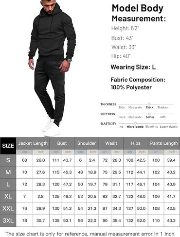 طقم بدلة رياضية هوديي للرجال مكون من قطعتين من الملابس الرياضية الكاجوال، سويت شيرت وبنطلون للركض in Kuwait