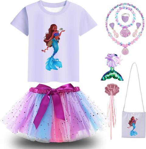 Girls Mermaid Birthday Outfit Mermaid Costume Dress with Bag Wand Hairpin Necklace Earring Bracelet Ring in Saudi Arabia