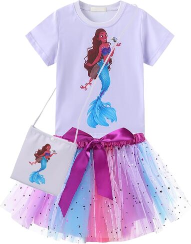 Girls Mermaid Birthday Outfit Mermaid Costume Dress with Bag Wand Hairpin Necklace Earring Bracelet Ring in Saudi Arabia