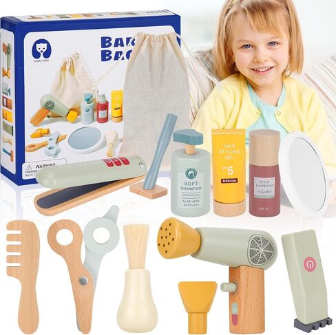 Wooden Makeup Toy Set for Kids Beauty Salon Pretend Play Toys for Toddlers Skin Care Learning Toys Cute Pretend Makeup Kit for Girls and Boys. (Hair Salon) in Saudi Arabia