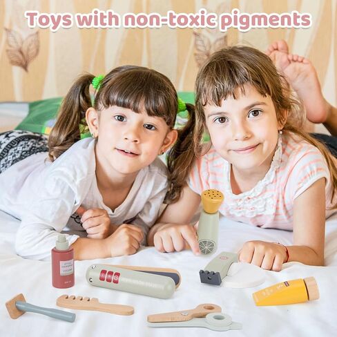 Wooden Makeup Toy Set for Kids Beauty Salon Pretend Play Toys for Toddlers Skin Care Learning Toys Cute Pretend Makeup Kit for Girls and Boys. (Hair Salon) in Saudi Arabia