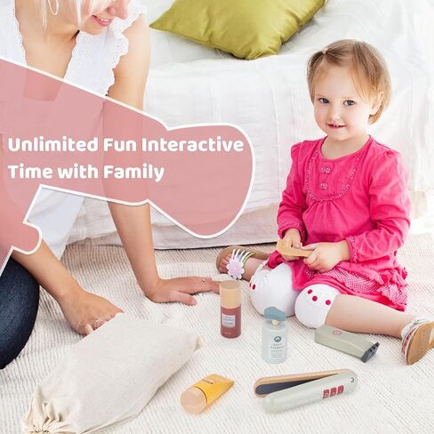 Wooden Makeup Toy Set for Kids Beauty Salon Pretend Play Toys for Toddlers Skin Care Learning Toys Cute Pretend Makeup Kit for Girls and Boys. (Hair Salon) in Saudi Arabia