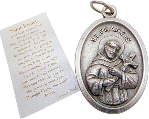 Westmon Works St Francis Medal Set with Wallet Sized Prayer Card and Metal Saint Trinket Made in Italy in Saudi Arabia