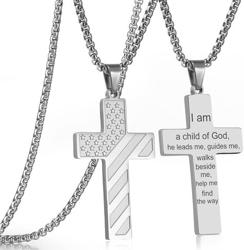 RWQIAN American Flag Cross Necklace for Men Bible Verse, Christian Religious Scriptures Faith Baptism 1st First Communion Pendant Chain for Boys, Fathers Dad Day Graduation Jewelry Gifts for Him in Kuwait