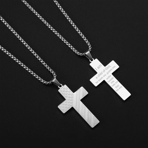 RWQIAN American Flag Cross Necklace for Men Bible Verse, Christian Religious Scriptures Faith Baptism 1st First Communion Pendant Chain for Boys, Fathers Dad Day Graduation Jewelry Gifts for Him in Kuwait