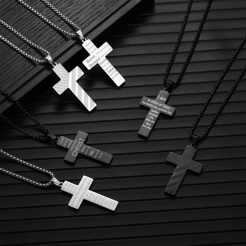 RWQIAN American Flag Cross Necklace for Men Bible Verse, Christian Religious Scriptures Faith Baptism 1st First Communion Pendant Chain for Boys, Fathers Dad Day Graduation Jewelry Gifts for Him in Kuwait