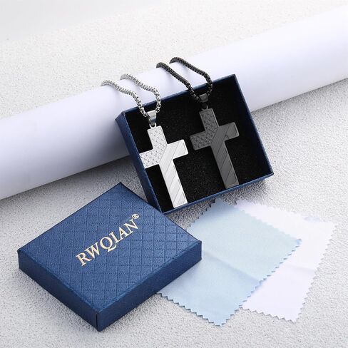 RWQIAN American Flag Cross Necklace for Men Bible Verse, Christian Religious Scriptures Faith Baptism 1st First Communion Pendant Chain for Boys, Fathers Dad Day Graduation Jewelry Gifts for Him in Kuwait