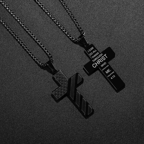 RWQIAN American Flag Cross Necklace for Men Bible Verse, Christian Religious Scriptures Faith Baptism 1st First Communion Pendant Chain for Boys, Fathers Dad Day Graduation Jewelry Gifts for Him in Kuwait