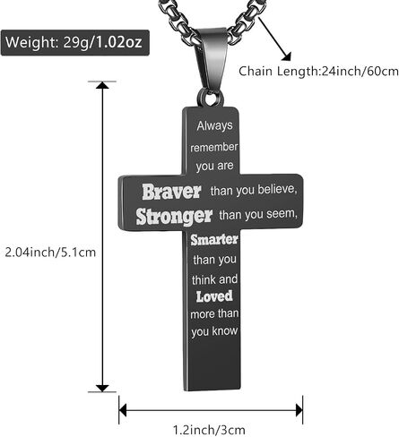 RWQIAN American Flag Cross Necklace for Men Bible Verse, Christian Religious Scriptures Faith Baptism 1st First Communion Pendant Chain for Boys, Fathers Dad Day Graduation Jewelry Gifts for Him in Kuwait