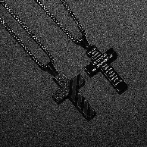 RWQIAN American Flag Cross Necklace for Men Bible Verse, Christian Religious Scriptures Faith Baptism 1st First Communion Pendant Chain for Boys, Fathers Dad Day Graduation Jewelry Gifts for Him in Kuwait