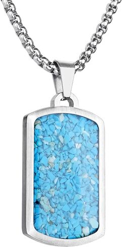 Gemstone Dog Tag Necklace for Men Stainless Steel Engraved Blue Sodalite Turquoise Tumbled Chips Stone Dog Tags Pendant Necklace for Men Women Boys Boyfriend Jewelry Gift in Saudi Arabia