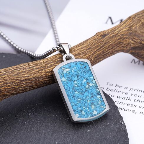 Gemstone Dog Tag Necklace for Men Stainless Steel Engraved Blue Sodalite Turquoise Tumbled Chips Stone Dog Tags Pendant Necklace for Men Women Boys Boyfriend Jewelry Gift in Saudi Arabia