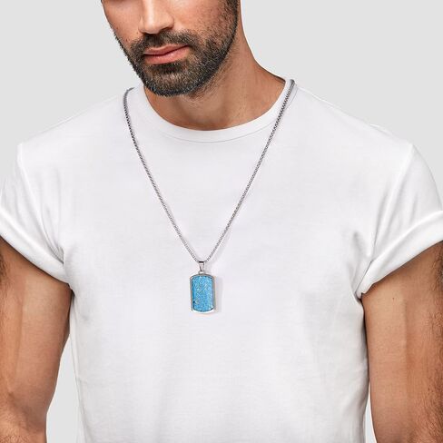 Gemstone Dog Tag Necklace for Men Stainless Steel Engraved Blue Sodalite Turquoise Tumbled Chips Stone Dog Tags Pendant Necklace for Men Women Boys Boyfriend Jewelry Gift in Saudi Arabia