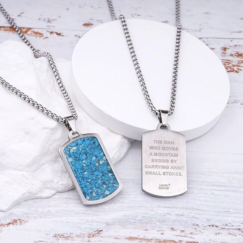 Gemstone Dog Tag Necklace for Men Stainless Steel Engraved Blue Sodalite Turquoise Tumbled Chips Stone Dog Tags Pendant Necklace for Men Women Boys Boyfriend Jewelry Gift in Saudi Arabia