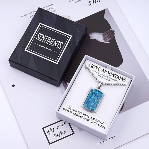 Gemstone Dog Tag Necklace for Men Stainless Steel Engraved Blue Sodalite Turquoise Tumbled Chips Stone Dog Tags Pendant Necklace for Men Women Boys Boyfriend Jewelry Gift in Saudi Arabia