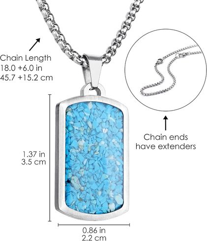 Gemstone Dog Tag Necklace for Men Stainless Steel Engraved Blue Sodalite Turquoise Tumbled Chips Stone Dog Tags Pendant Necklace for Men Women Boys Boyfriend Jewelry Gift in Saudi Arabia