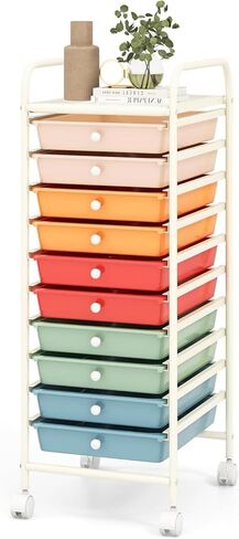 10-Drawer Rolling Storage Cart, Multi-Color, Alloy Steel Frame, Plastic Drawers, Lockable Casters in Saudi Arabia
