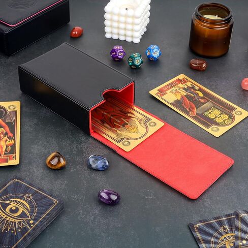 Tarot Card Case/Holder, Single Deck PU Leather Card Holder for Most Standard Size Tarot Cards or Playing Cards, Black and Red in Saudi Arabia
