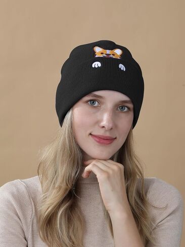 Corgi Dog Hat Beanie for Corgi Lovers Corgi Gifts for Corgi Dog Mother Dad Cute Corgi Stuff Decor Women Men in Kuwait