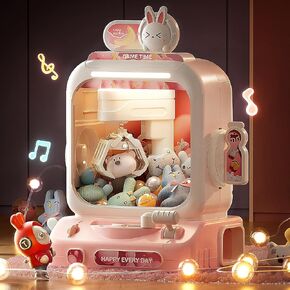 Claw Machine for Kids, Mini Vending Machines Candy Grabber Prize Dispenser Toys for Girls, Arcade Game Machine with Light Sounds, Birthday Gifts Toys Age 3+ Years, includes Plush Animal Gashapon Coin