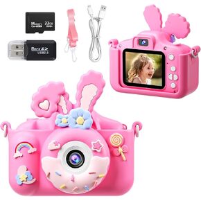 Kids Camera,1080P HD Video Children Digital Camera Toys for Girls Boys, Children Selfie Camcorder for Toddler with 32GB Card, Chritmas Birthday Gifts for 3 4 5 6 7 8 9 10 11 12 Years Old Girls Boys