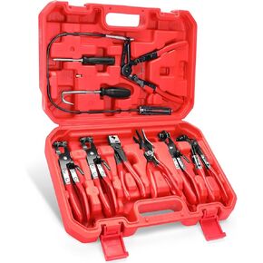 9PCS Hose Clamp Pliers, Spring Clamp Pliers, Self-Tightening Hose Clamps Remover Tool, Long Reach Wire Spring Hose Clamp Pliers for Automotive Fuel Oil Water Hose, Coolant Radiator Heater