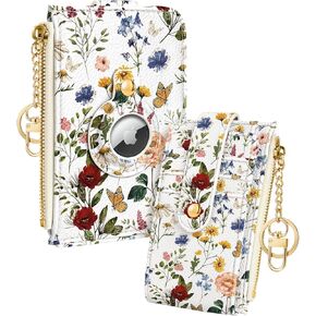 Cute Card Wallet Women with AirTag Holder - Sun Moon Small Wallets with Keychain RFID Credit Cardholder Air Tag Aesthetic Fashion Design Coin Purse for Female Ladies Teen Girls