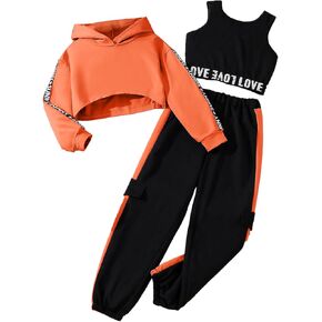 Hilinker Girls Graphic 3 Piece Outfits Workout Hoodie Crop Tank and Sweatpants Set