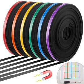 6 Rolls Magnetic Tape Roll Thin Strips, 33 ft Magnetic Whiteboard Graphic Decorative Tape Marking Line Magnet Board Dividers for Classroom Office Art Accessories (Mix Color,0.39 Inch)