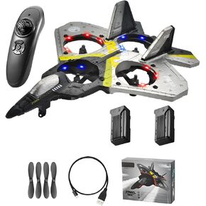 V17 Jet Fighter Stunt Rc Plane for Kids 2.4GHz Foam Remote Control Rc Airplane with 2 Batteries, 360° Drop-Resistant Stunt Spin Remote & Light RC Airplane for 3 4 5 6 7 8 Years Old Kids