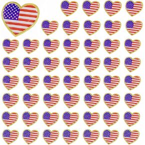 TANG SONG 50PCS Heart Shape American Flag Waving Lapel Pins United States USA Badge Pin Patriotic Enamel Suit Jacket Lapel Pins(1" in width)