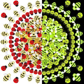 Wenqik 100 Pcs Luminous Tiny Resin Bees Ladybugs Including 50 Pcs Mini Bee Ornaments 50 Pcs Glow in The Dark Resin Ladybugs Decors for Party DIY Wreath Scrapbooking Crafts Home Embellishments