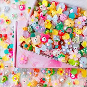 200 Pcs Charms Cute Set, Bright Bulk Mixed Resin Charms Set Supplies for DIY Craft Making Ornament Scrapbooking (Bright)